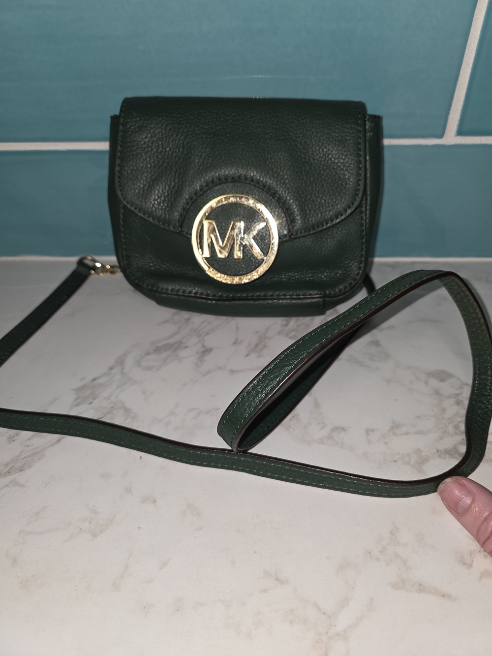 Michael Kors Dark Green Leather Crossbody Bag